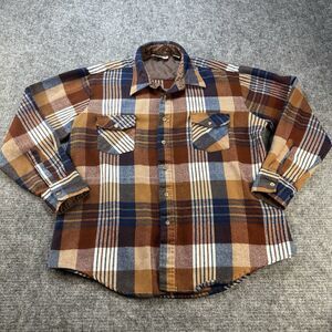 Vintage Ferranti Flannel Shirt Mens XL Brown Plaid Outdoors Grunge Autumn 80s